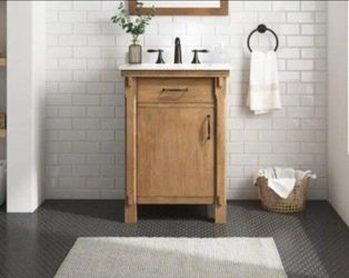 Home Decorators Collection Bellington 24 in. Single Sink Almond Toffee Bath Vanity with White Engineered Stone Top (Assembled)