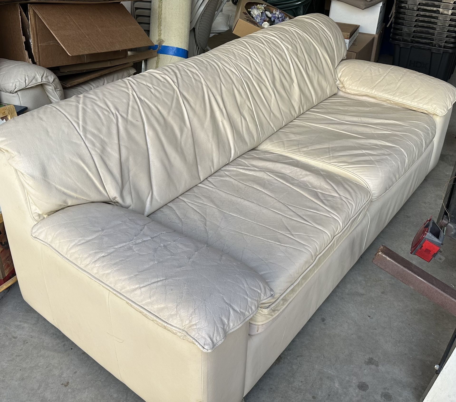 Free !!!Cream Leather Sofa ( 7ft Long )