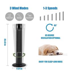 Antarctic Star Tower Fan Portable Electric Oscillating Fan Quiet Cooling Remote Control Standing Bladeless Floor Fans 3 Speeds Wind Modes Timer Bedroo