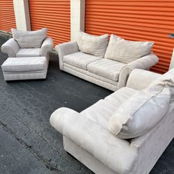 Beautiful Cream Sofa & Loveseat Living Room Set w/ Chair & Ottoman - FREE DELIVERY