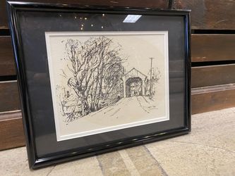 Covered Bridge Pen & Ink Sketch by Leslie Cope
