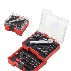  58pcs 1/4" Drive Mini Ratchet Wrench Set, Mini Socket Set,Screwdriver Bit Set, Driver Bit Set, Phillips, Slotted, Hex, Square, Trox, Tamper Proof Tor