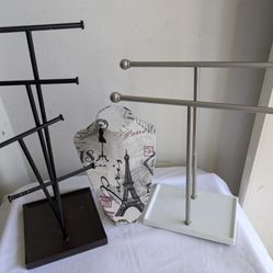 3 Jewelry Display Stands- Black Metal, Silver, Paris Bust. 