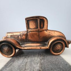 Vintage Metal Car Coin Bank Copper Tone Rouge Employees FCU Detroit MI
