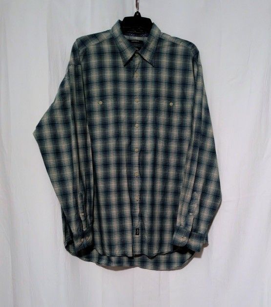 Dockers Indigo Mens Long Sleeves Large Blue Plaid Double Front Pockets Collard