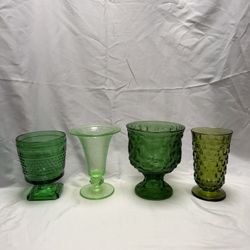 Vtg Footed Green Glass Collection — Napco, E.O. Brody, Fostoria, Mid-Century Vases & Tumbler