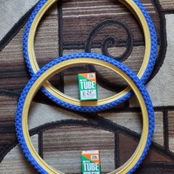 NEW Bicycle Bmx Cruiser Bike Tires 24" Blue Gumwall Knobby Pattern 