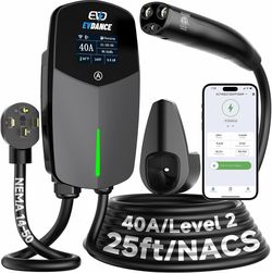 Level 2 EV Electric Vehicle Tesla Charger 40 Amp, NEMA 14-50 Plug, 220-240V, 25 FT Cable, Tesla Model 3 Y S