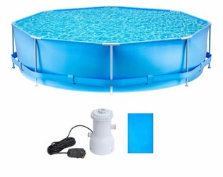 Pool Swimming Pool with 10FTx 30In Round Metal Frame 981 Gallons Power Steel Filter Pump forFamily-24 in Deep Water