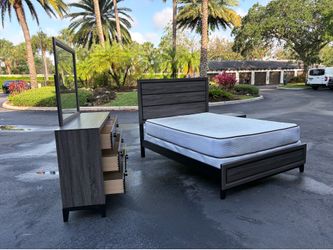 Beautiful Bedroom Set Queen Size Solid Wood Dark Gray Color Like New By Malaysia Furniture