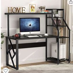(NEW) Computer Desk with 4-Tier Storage Shelves, 60 inch Large Modern Office Desk Computer Table Studying Writing Desk Workstation with Hutch, Bookshe