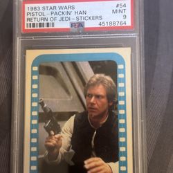 1983 Star Wars Return Of The Jedi Stickers #54 Pistol Packin’ Han PSA 9