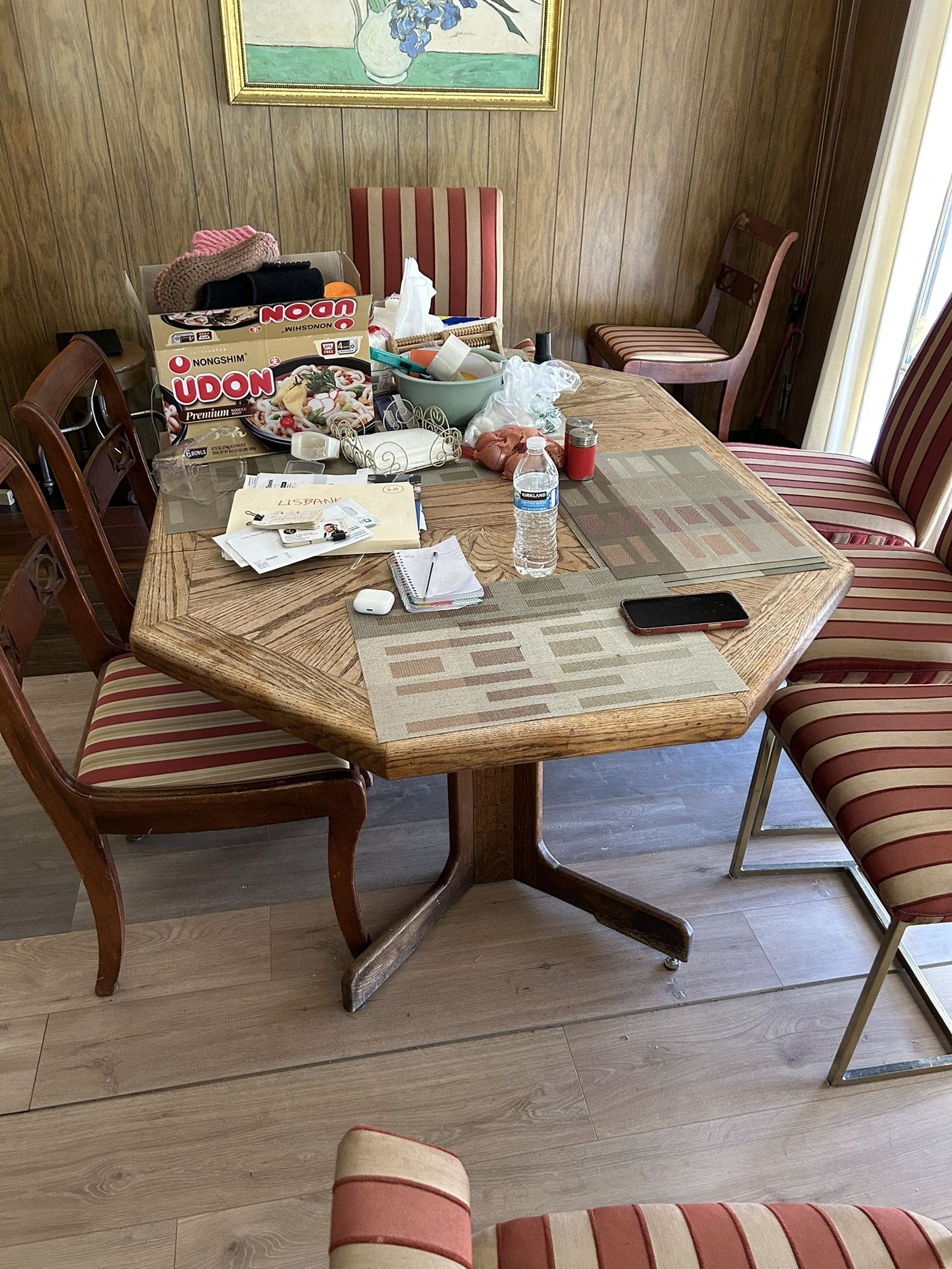 Dinner Table And 4 Wooden & Fabric Chairs