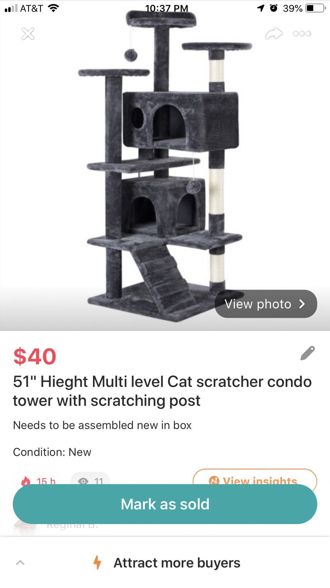 51” height multi level cat scratcher condo tower with scratching post