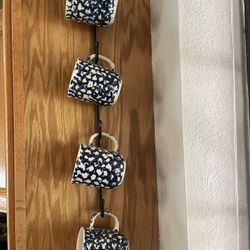 Hearts, Folk Craft 4 Mug Set W Rack