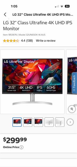LG 32" UltraFine 4K UHD IPS Monitor (32UN650K) - With Original Box!