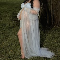 Light Blue Pearl Maternity Dress