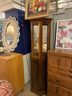 Tall Wood Display Cabinet with Glass Door