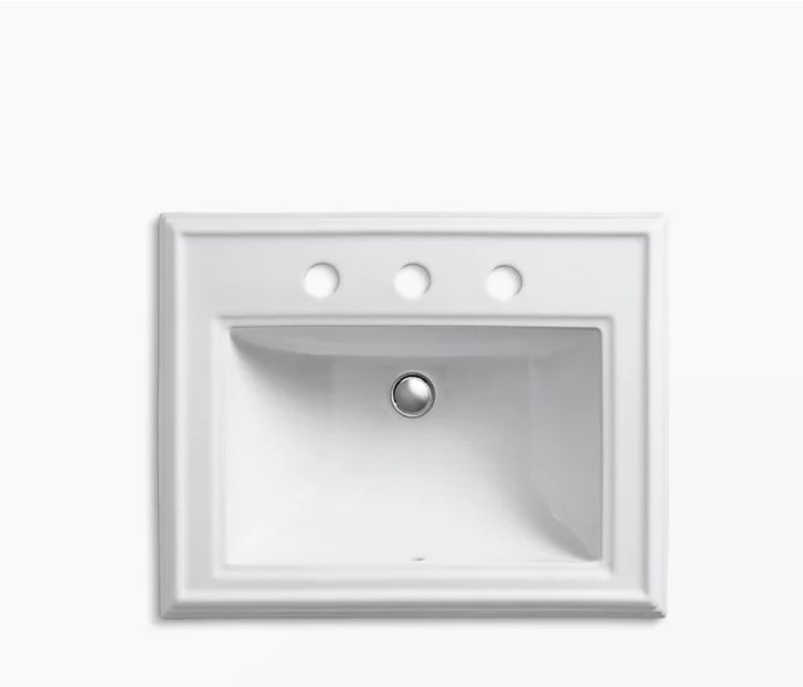Drop-in bathroom sink with 8" widespread faucet holes Kohler