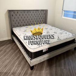 New King Bed Frame With Mattress 