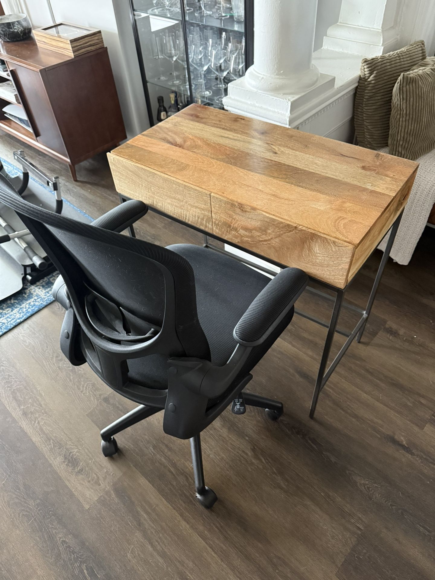 Solid Wood Desk, Adjustable Chair And Lift Top