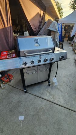 Expert Grill 5-Burner Propane Gas Grill with Side Burner, and Side Table, Stainless Steel