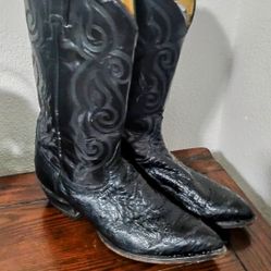 Men's 10.5 D Tony Lama Black Ostrich Boots Regular