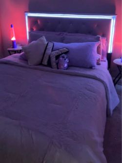 Upholstered Queen Bed Frame with LED Headboard
