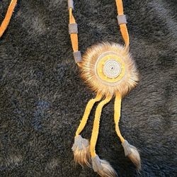 Soft Leather And Rabbit Fure Necklace 