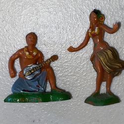 Miniature Cake Topper Hawaii Hawaiian Hula Dancer Girl Man Figurines