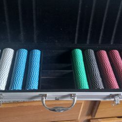 Poker Chips In Aluminum Velvet Box 