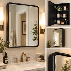 Black Medicine Cabinet Wall Mirror — 27” × 18”
