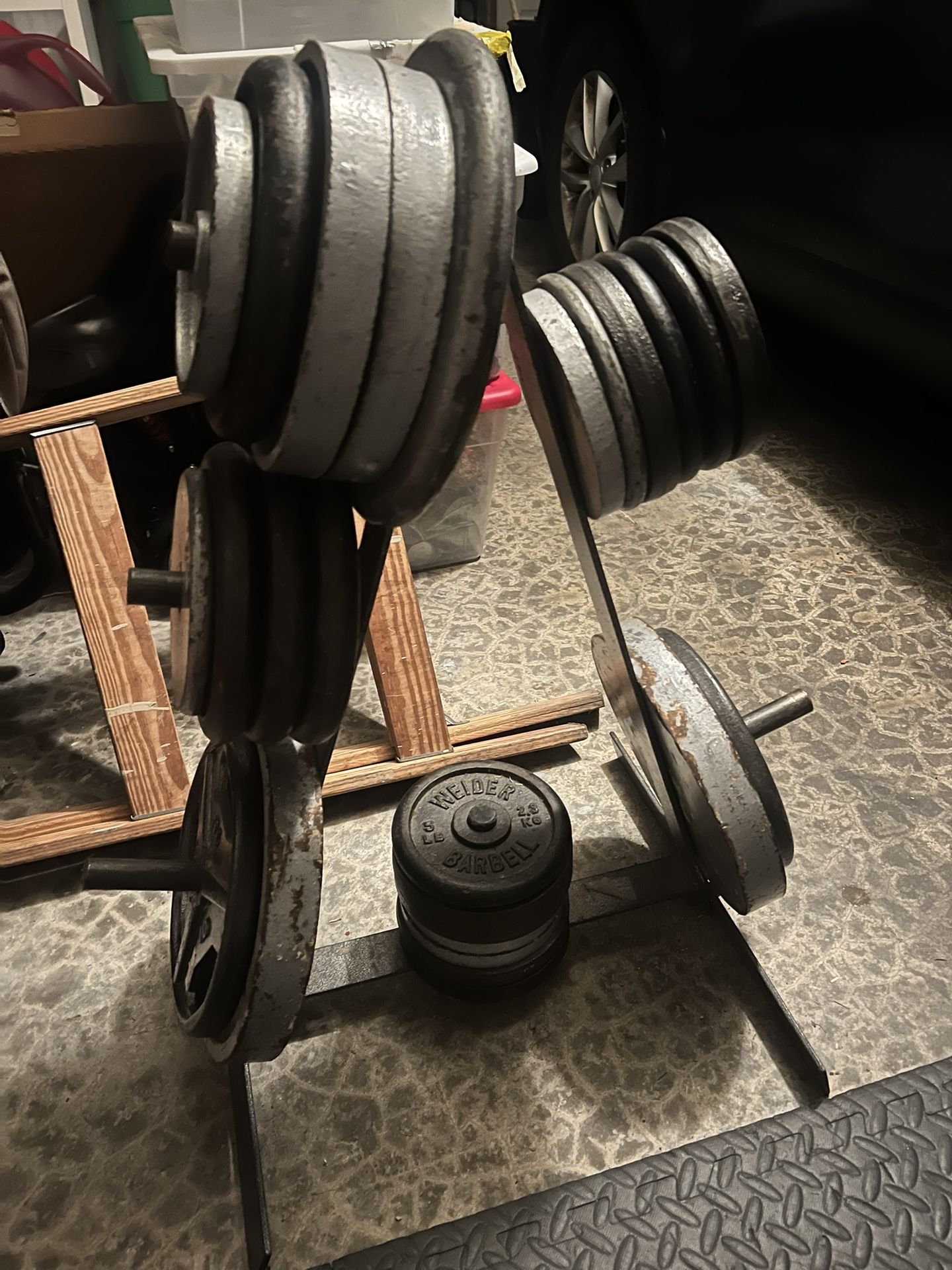 Weight Tree Rack, Plates, And Barebell