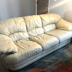 Cream Leather Couch 