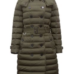 NWT Burberry Dalmerton Double Breast Down Puffer Coat Olive Swet