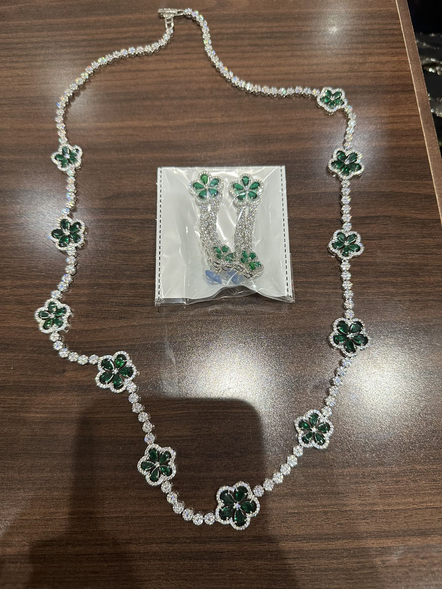 Highest Quality First Factory CZ Greggs Emerald Chain And Earring Set 