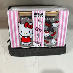 Hello Kitty Glass Tumbler WTH Kids And Straws