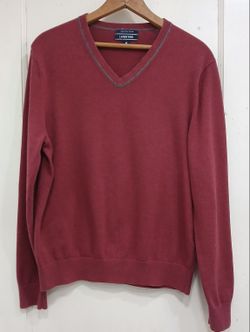 Lands' End Men Medium Burgundy V Neck Sweater Long Sleeve