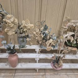 Artificial Silk Flowers Floral Centerpiece Arrangement In Ceramic Glaze Base (6)