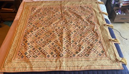 Moroccan Jacquard-Woven Tapestries with Tassel Cords and Rod-Hanging Loops