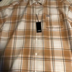 Button Up Shirt Peach Orange & White