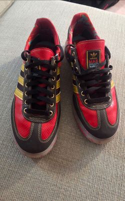 adidas Red Sneaker with Black, Gold and Light Blue Accents