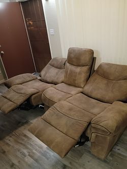 Brown Microfiber Reclining Sofa Set