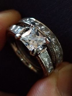 Gorgeous princess cut Women's wedding engagement promises ring sets size 8.0