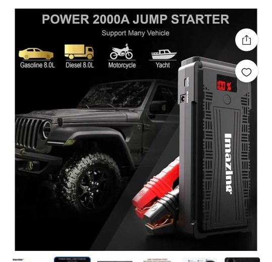 Imazing Portable Car Jump Starter - 2500A Peak 20000mAH (Up to 8L Gas or 8L Diesel Engine) 12V Auto Battery Booster Portable Power Pack with LCD Displ