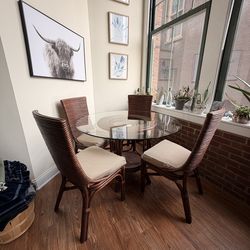 Rattan Circular Dining Set with Four Chairs