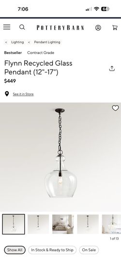 Pottery Barn Large Flynn Glass Pendant