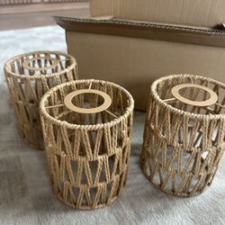 3 Pack Rattan Lamp Shade Small Boho Shades Replacement