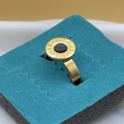 Bvlgari Style Round Gold & Black Stainless Steel Ring