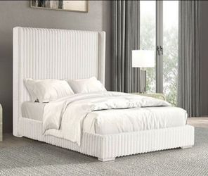Brand New White Chenille Queen Bed Frame (Available in Eastern King)